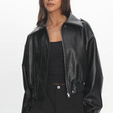 Charley Faux Leather Bomber Jacket Black