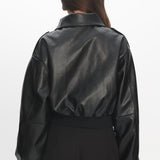 Charley Faux Leather Bomber Jacket Black