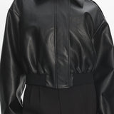 Charley Faux Leather Bomber Jacket Black