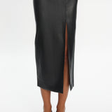 Sybil Faux Leather Midi Skirt Black