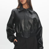 Charley Faux Leather Bomber Jacket Black