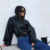Charley Faux Leather Bomber Jacket Black