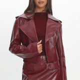 Nial Faux Leather Crop Jacket Burgundy