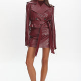 Nial Faux Leather Crop Jacket Burgundy