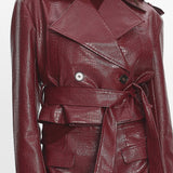 Nial Faux Leather Crop Jacket Burgundy