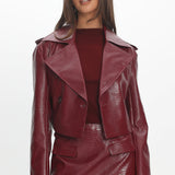 Nial Faux Leather Crop Jacket Burgundy
